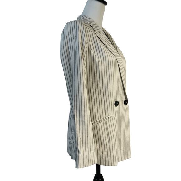 Mint Velvet Dressy Double Breasted Pinstripe Blazer Jacket Women 4 Cream Gray - Picture 3 of 12